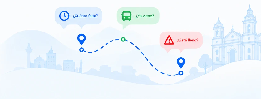 Ilustración: una ruta con las preguntas de siempre: ¿Cuánto falta?, ¿Ya viene?, ¿Está lleno?